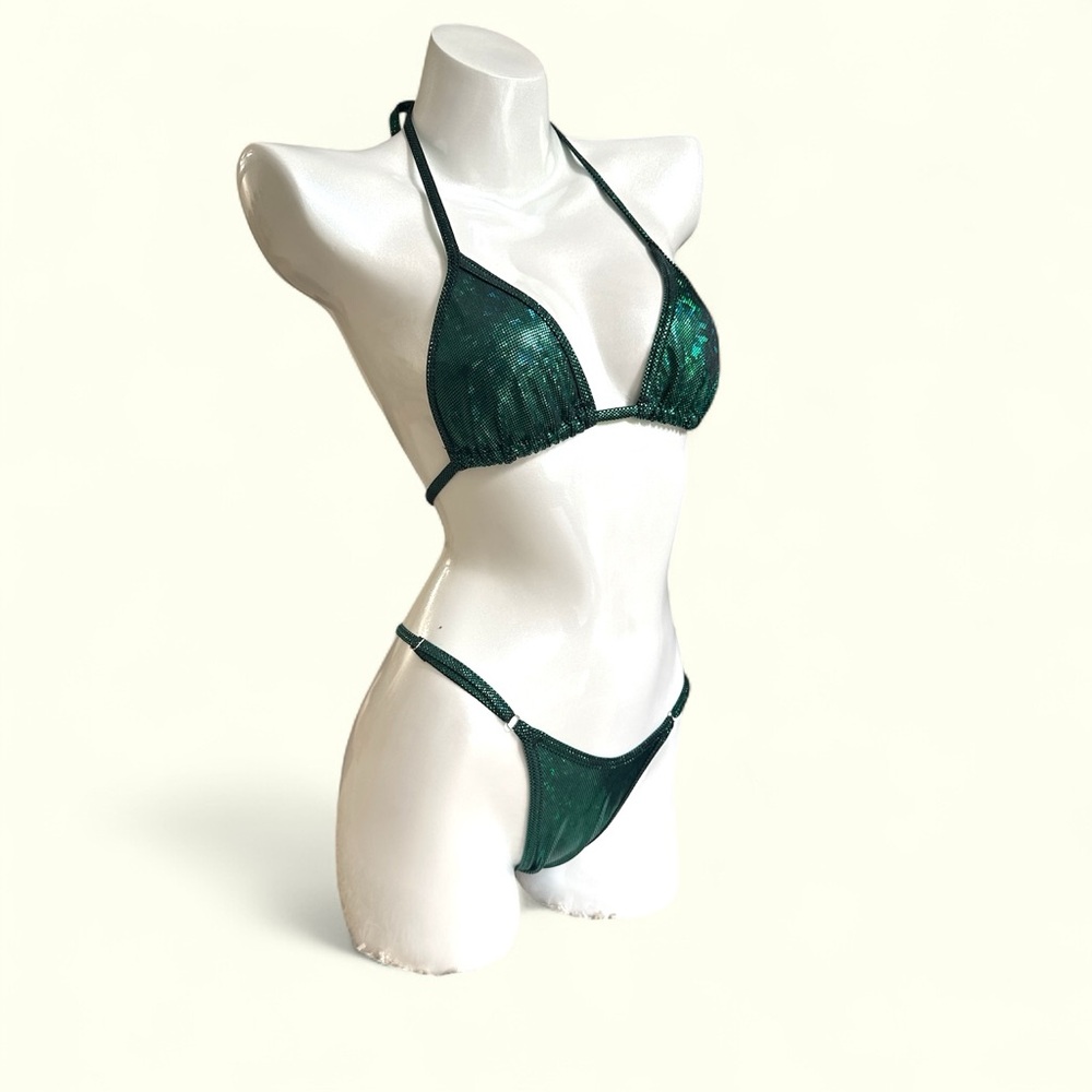 Emerald Green competition posing prep Halter Bikini Suit